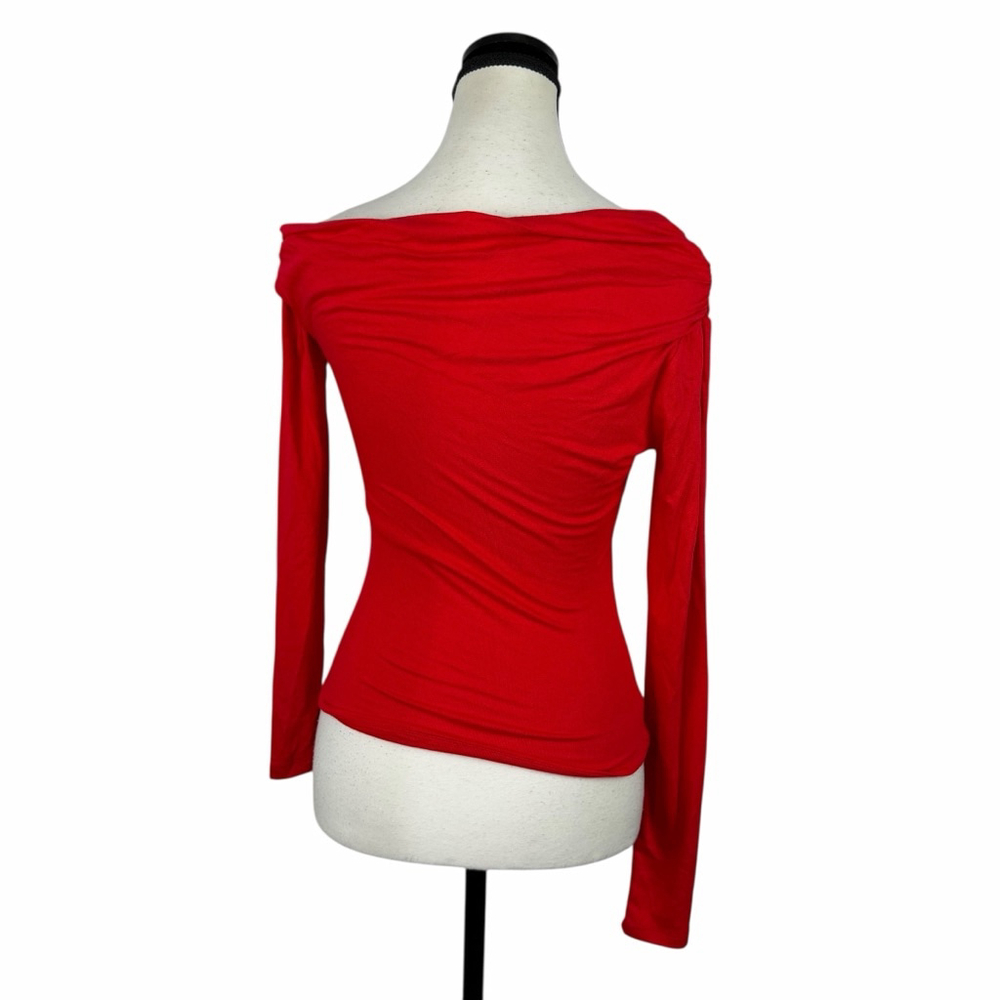 AFRM Red Off Shoulder Top Ruched Long Sleeve Stretch Bodycon XS Night Out - Picture 5 of 12